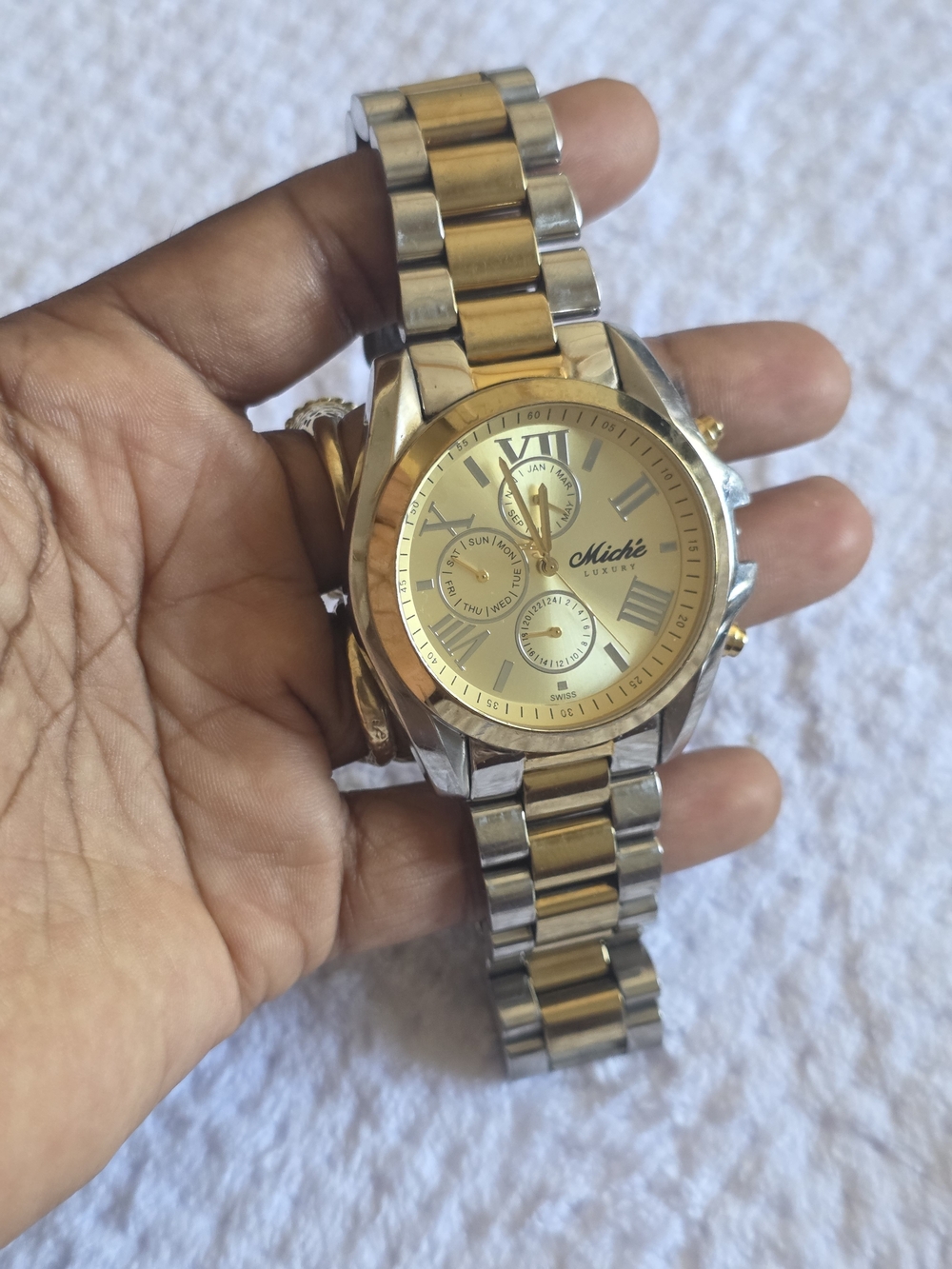 Miche Two-Tone Gold and Silver Men's Bracelet Watch Need Battery